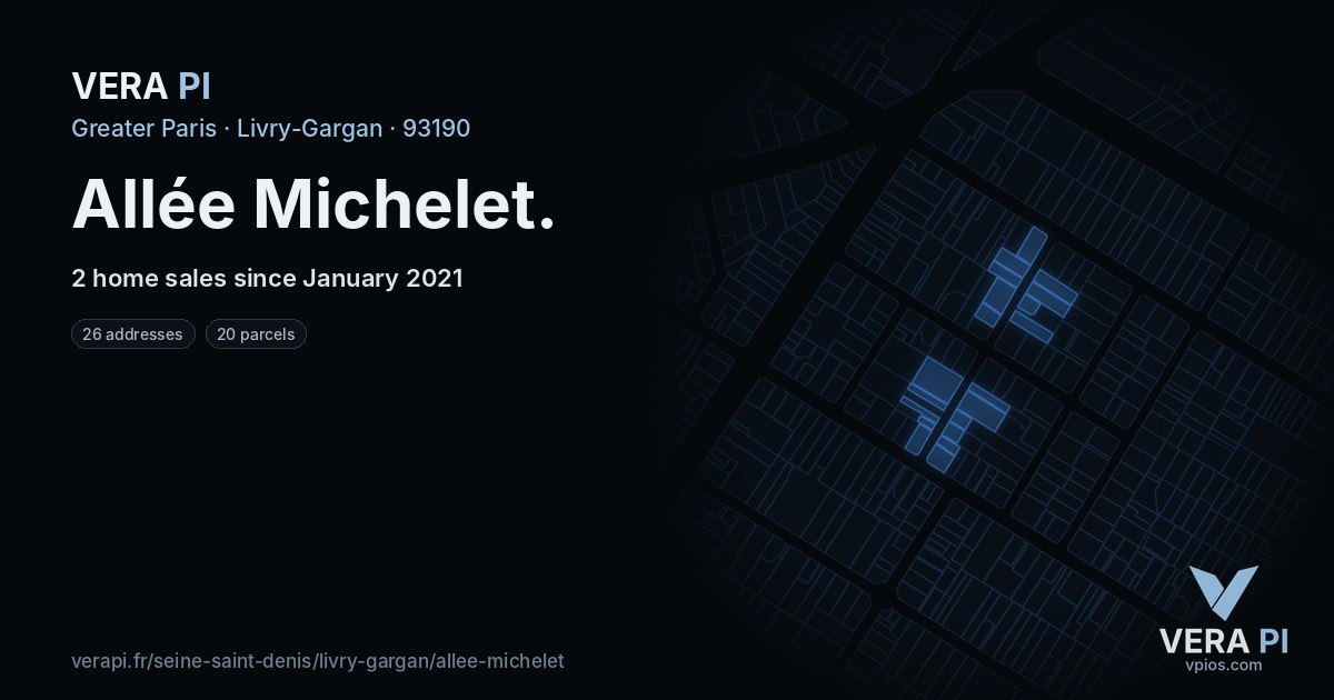 Allée Michelet, Livry-Gargan at night – every parcel coloured by the prices around it, the street's own parcels lit