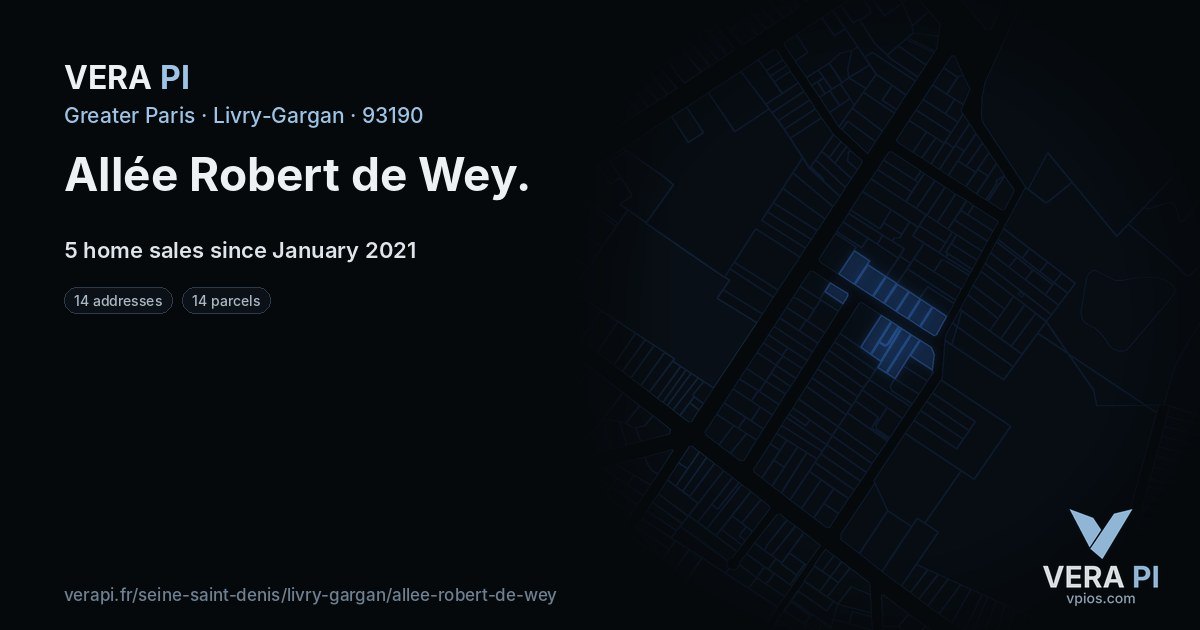 Allée Robert de Wey, Livry-Gargan at night – every parcel coloured by the prices around it, the street's own parcels lit