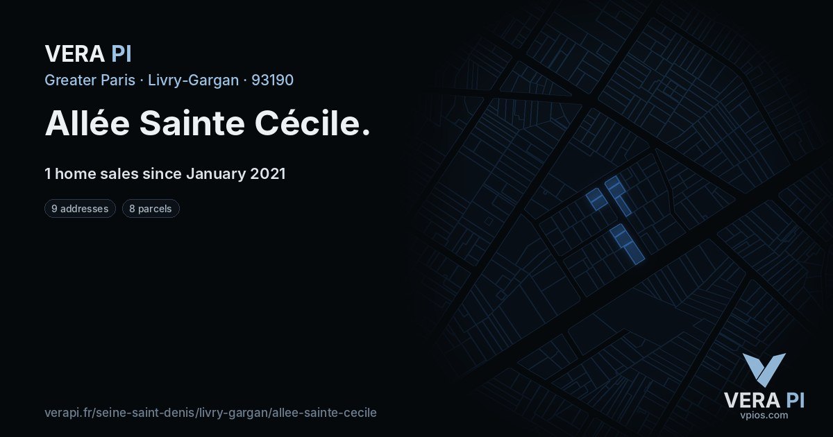 Allée Sainte Cécile, Livry-Gargan at night – every parcel coloured by the prices around it, the street's own parcels lit