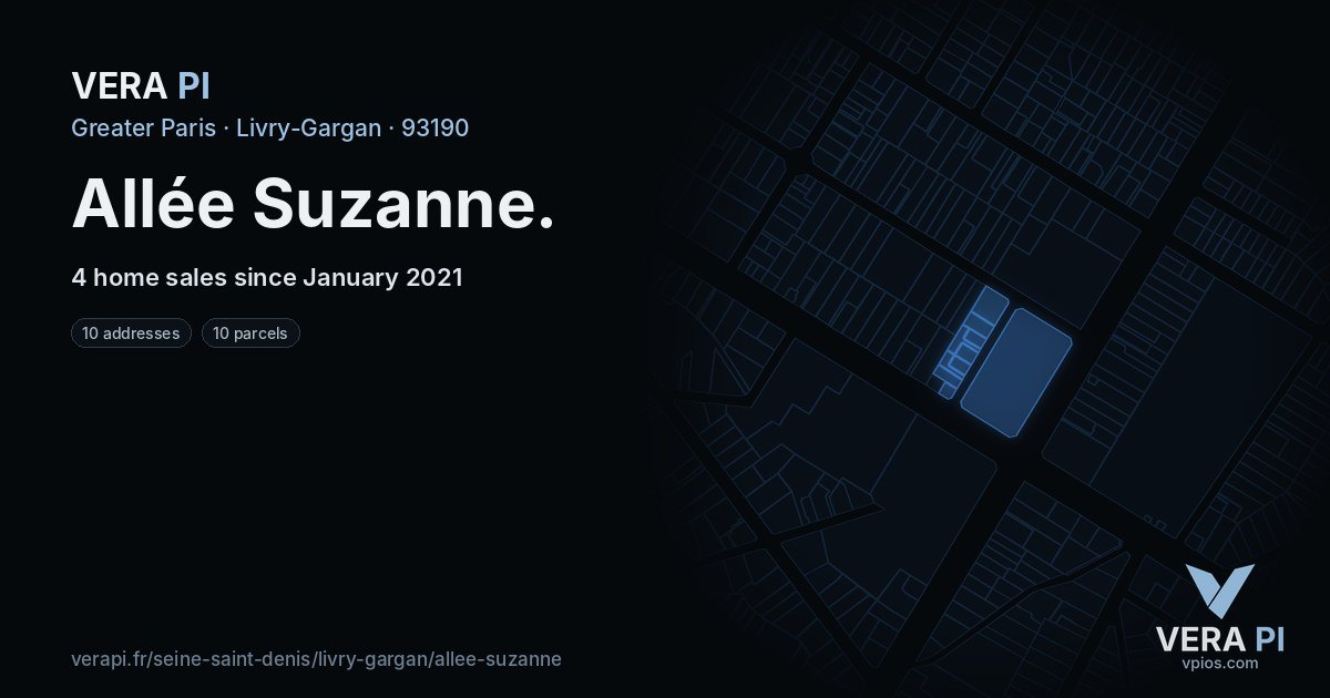 Allée Suzanne, Livry-Gargan at night – every parcel coloured by the prices around it, the street's own parcels lit