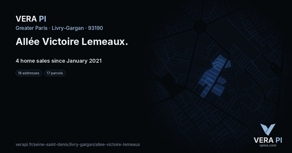 Allée Victoire Lemeaux, Livry-Gargan at night – every parcel coloured by the prices around it, the street's own parcels lit