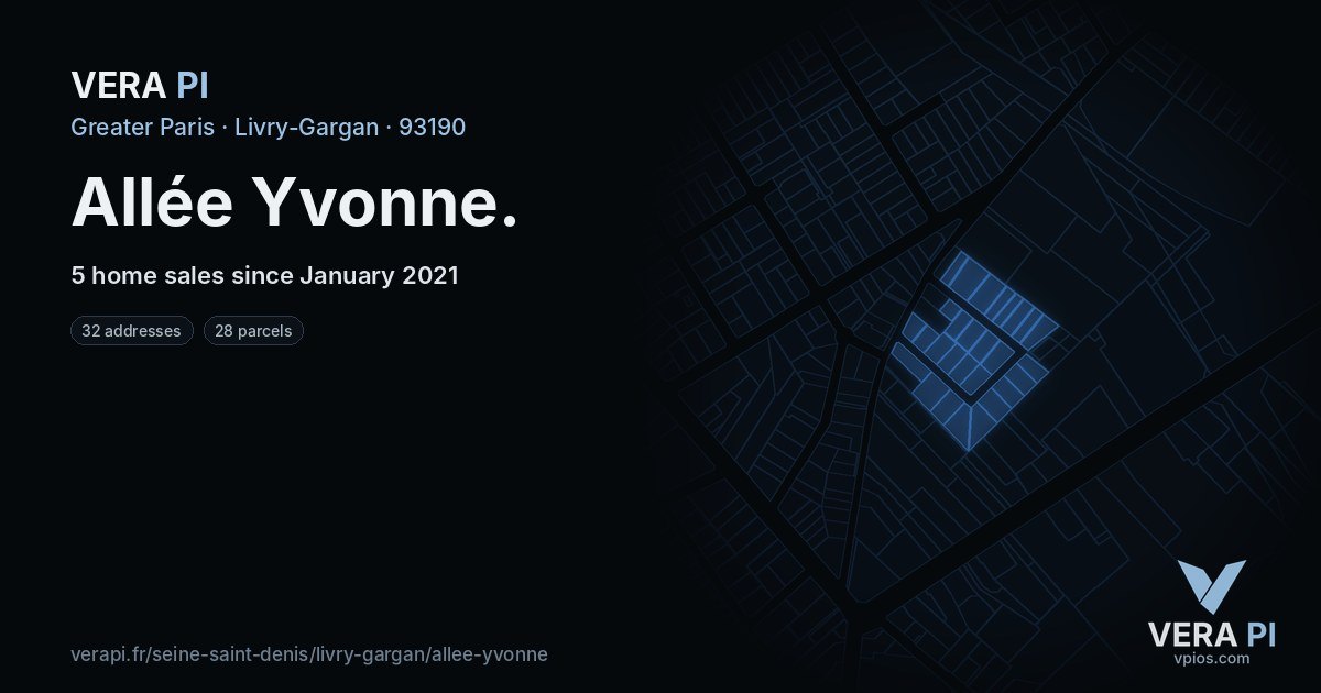 Allée Yvonne, Livry-Gargan at night – every parcel coloured by the prices around it, the street's own parcels lit