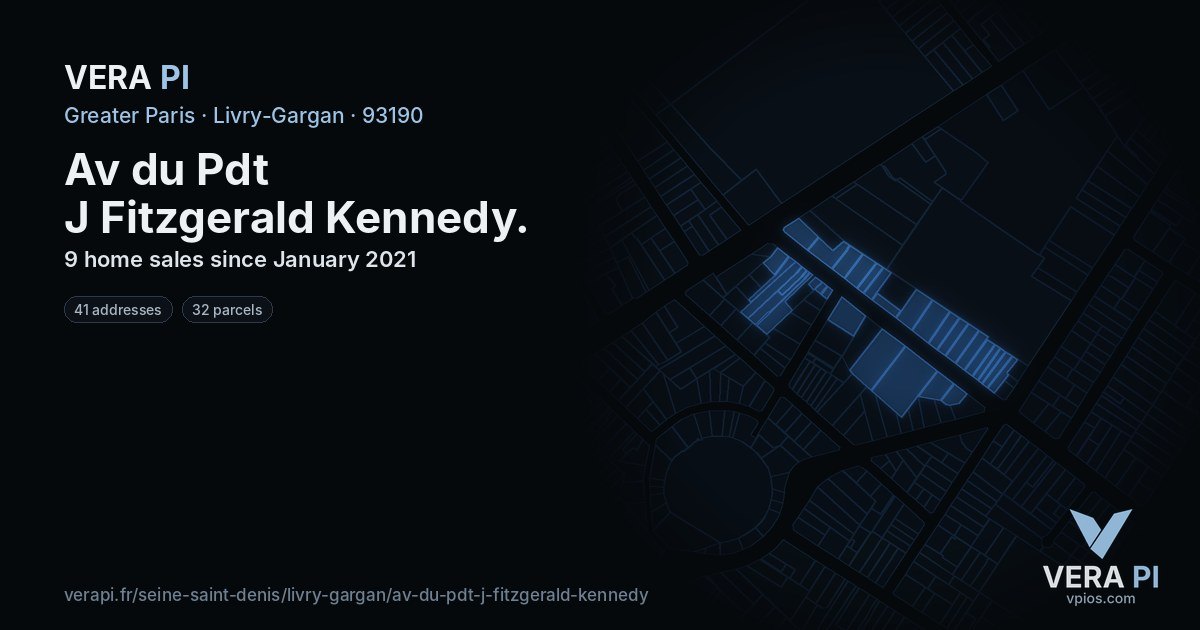 Av du Pdt J Fitzgerald Kennedy, Livry-Gargan at night – every parcel coloured by the prices around it, the street's own parcels lit