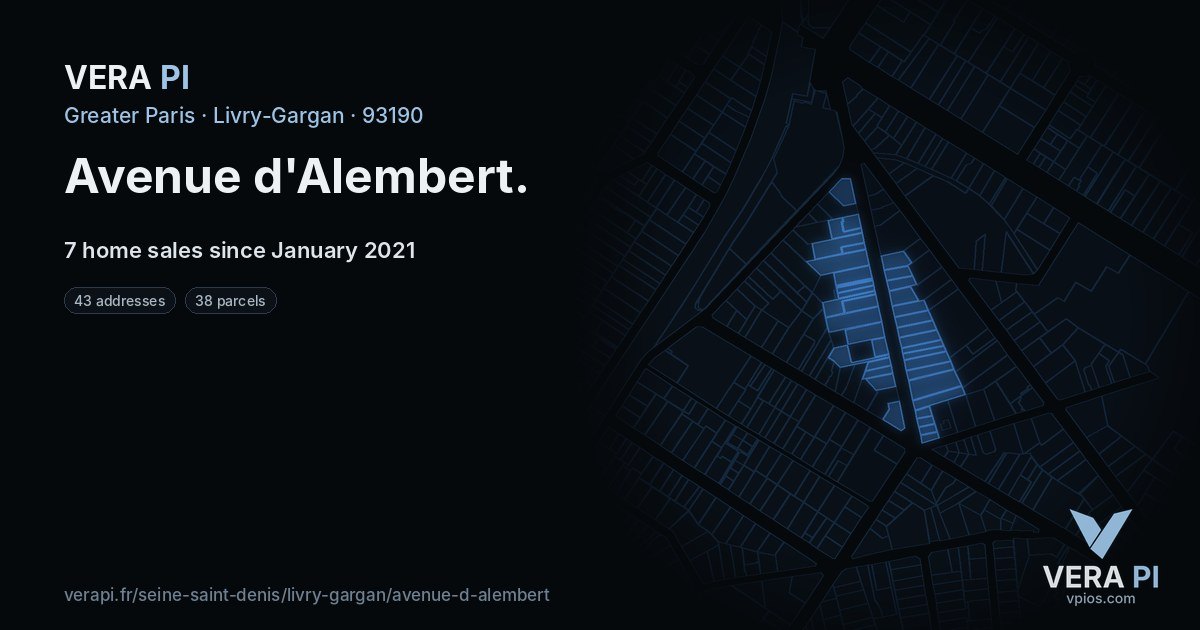 Avenue d'Alembert, Livry-Gargan at night – every parcel coloured by the prices around it, the street's own parcels lit