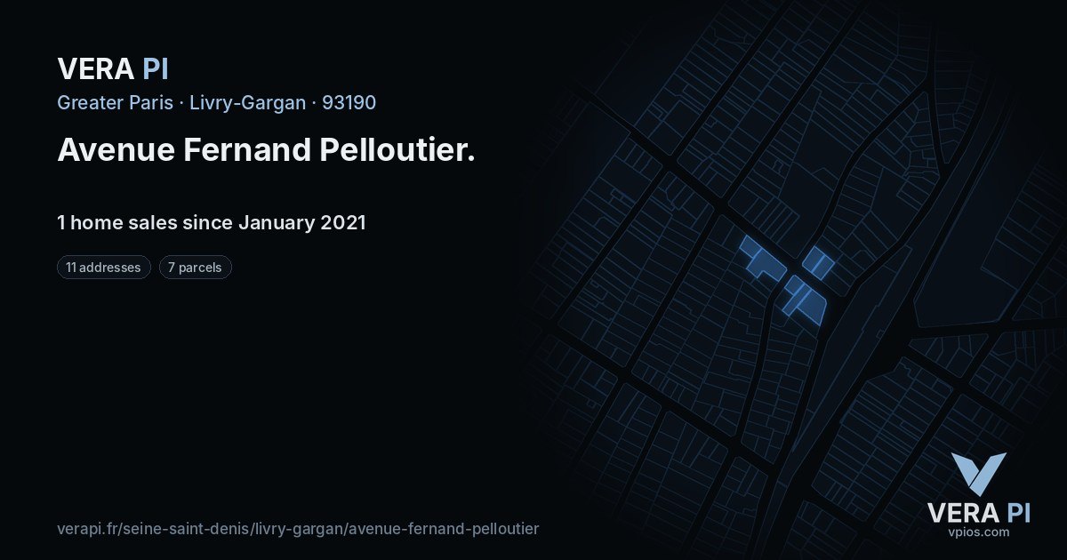 Avenue Fernand Pelloutier, Livry-Gargan at night – every parcel coloured by the prices around it, the street's own parcels lit