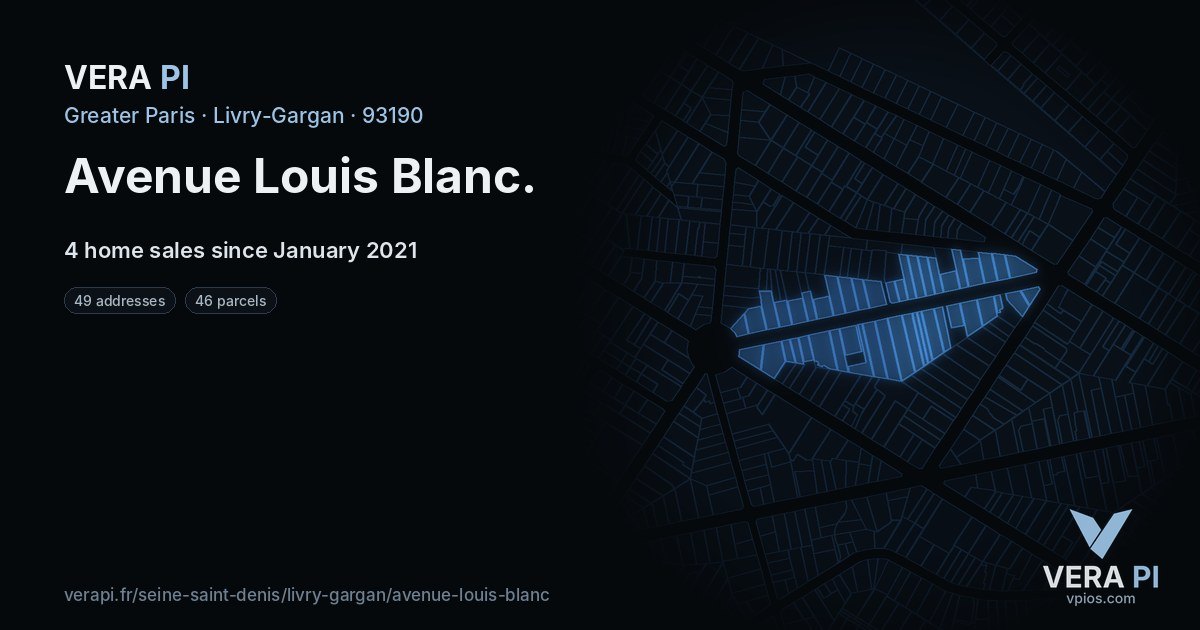 Avenue Louis Blanc, Livry-Gargan at night – every parcel coloured by the prices around it, the street's own parcels lit