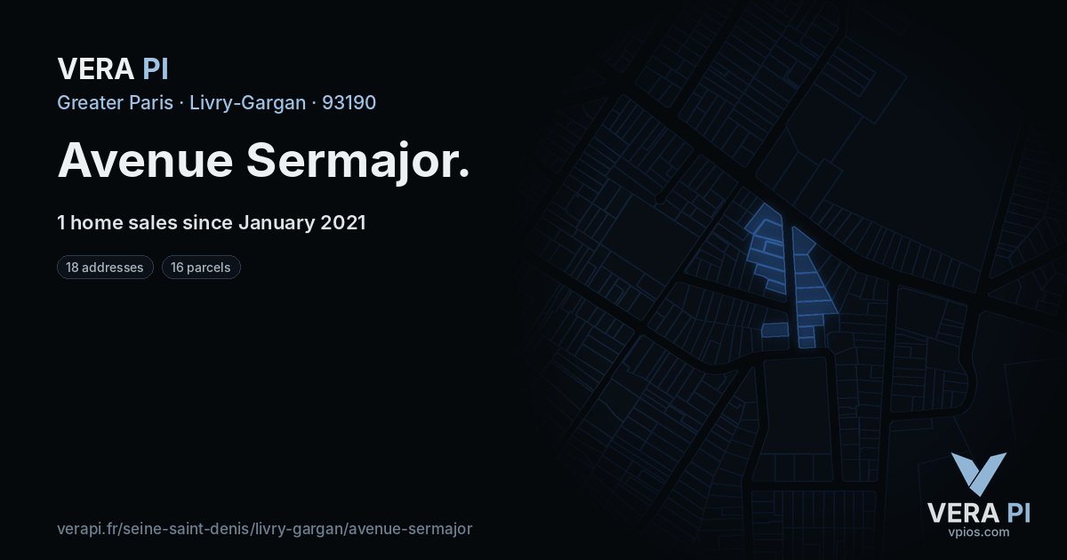 Avenue Sermajor, Livry-Gargan at night – every parcel coloured by the prices around it, the street's own parcels lit