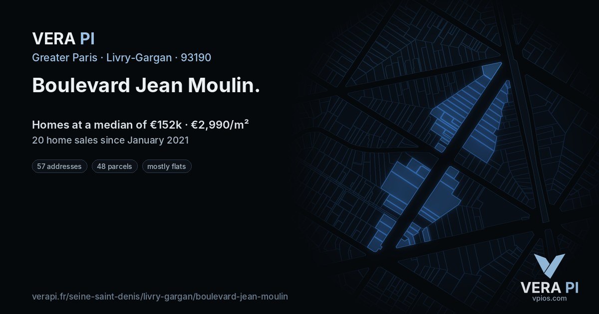 Boulevard Jean Moulin, Livry-Gargan at night – every parcel coloured by the prices around it, the street's own parcels lit