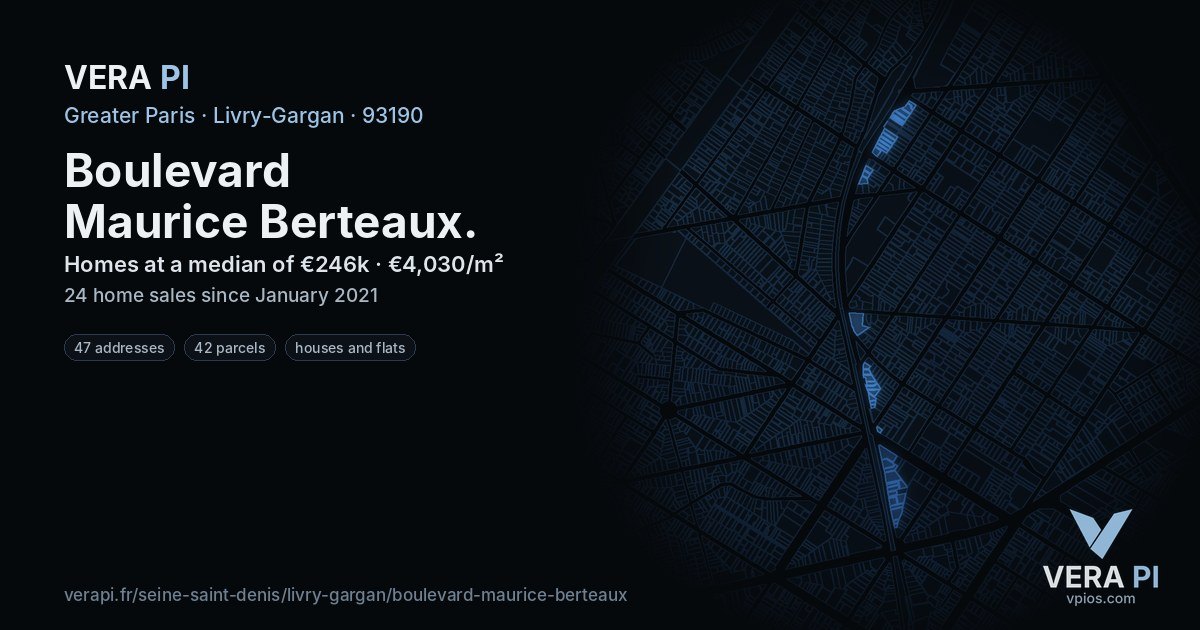 Boulevard Maurice Berteaux, Livry-Gargan at night – every parcel coloured by the prices around it, the street's own parcels lit