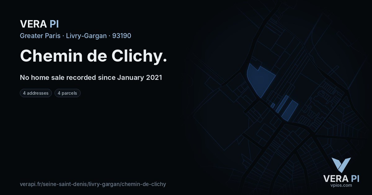 Chemin de Clichy, Livry-Gargan at night – every parcel coloured by the prices around it, the street's own parcels lit