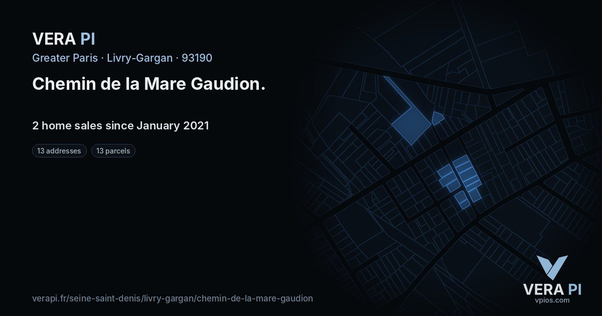 Chemin de la Mare Gaudion, Livry-Gargan at night – every parcel coloured by the prices around it, the street's own parcels lit