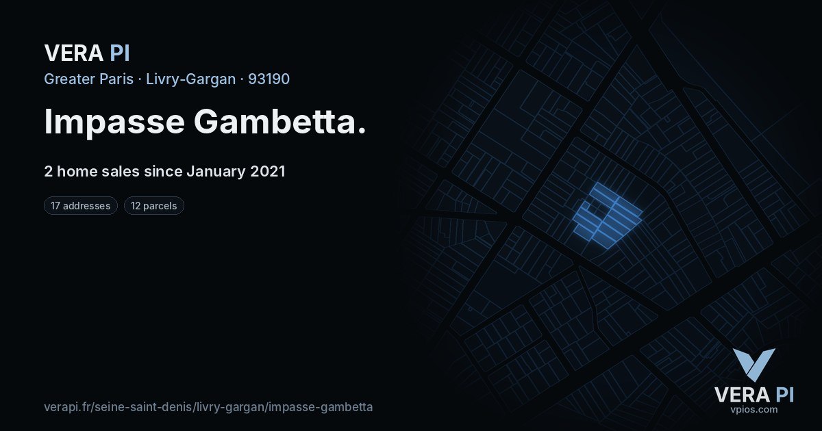 Impasse Gambetta, Livry-Gargan at night – every parcel coloured by the prices around it, the street's own parcels lit