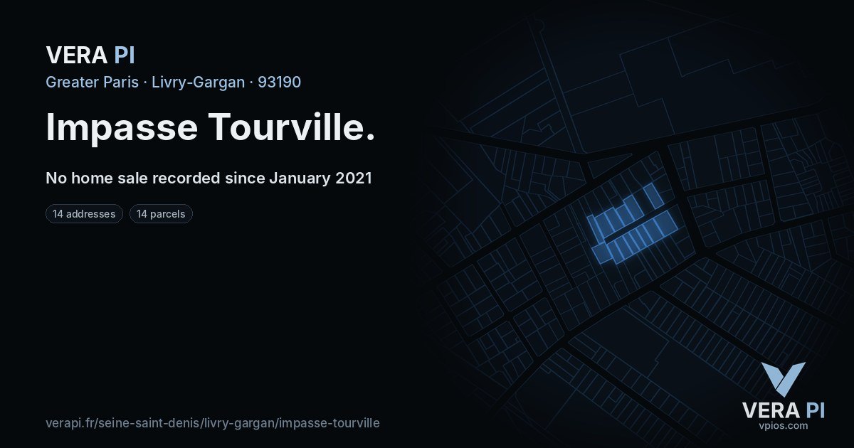 Impasse Tourville, Livry-Gargan at night – every parcel coloured by the prices around it, the street's own parcels lit