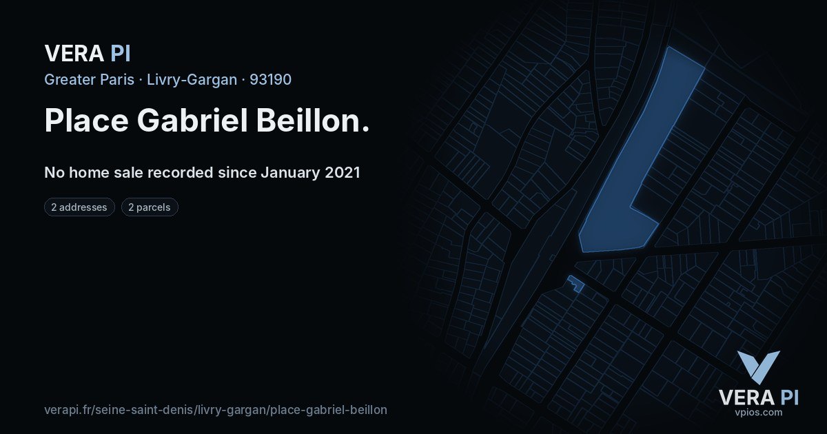 Place Gabriel Beillon, Livry-Gargan at night – every parcel coloured by the prices around it, the street's own parcels lit