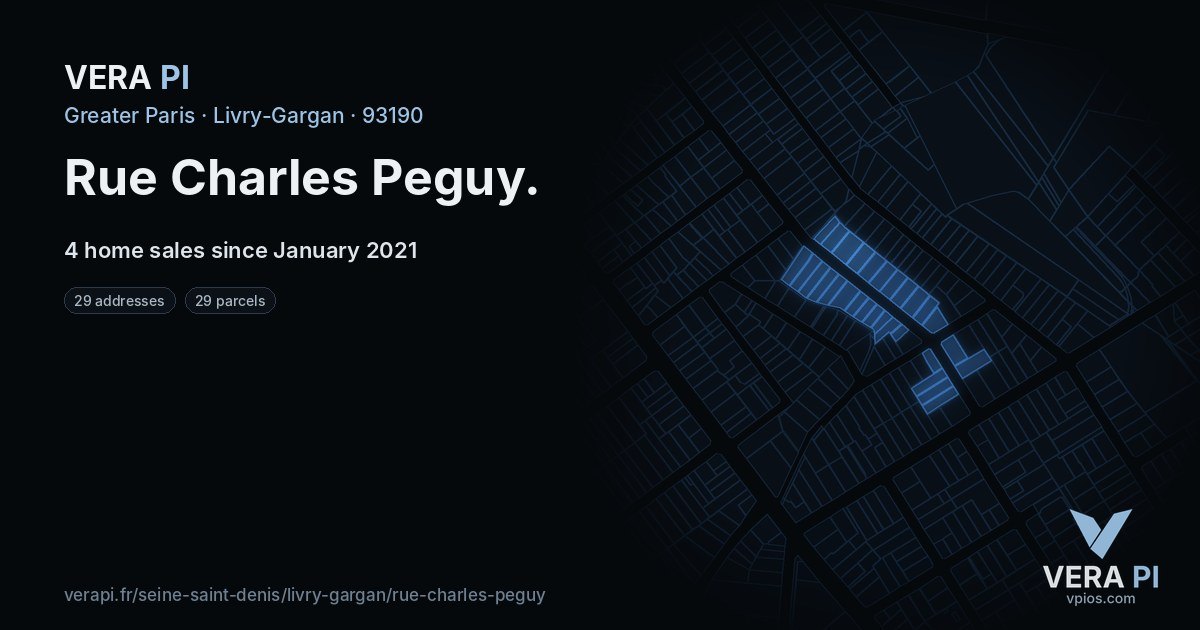 Rue Charles Peguy, Livry-Gargan at night – every parcel coloured by the prices around it, the street's own parcels lit