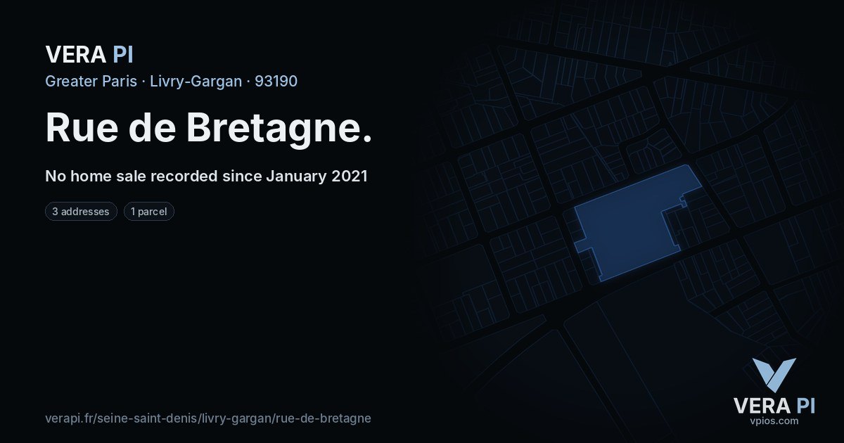 Rue de Bretagne, Livry-Gargan at night – every parcel coloured by the prices around it, the street's own parcels lit