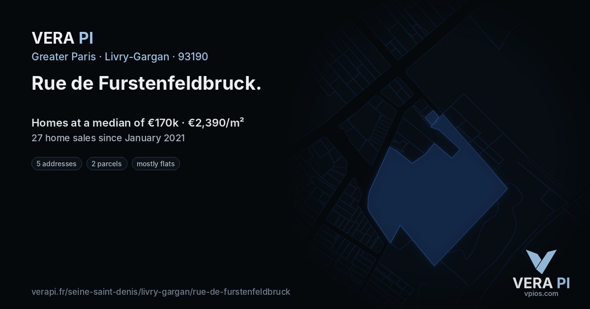Rue de Furstenfeldbruck, Livry-Gargan at night – every parcel coloured by the prices around it, the street's own parcels lit