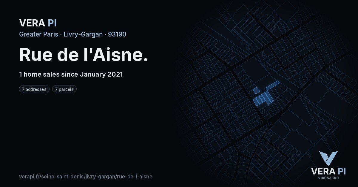 Rue de l'Aisne, Livry-Gargan at night – every parcel coloured by the prices around it, the street's own parcels lit