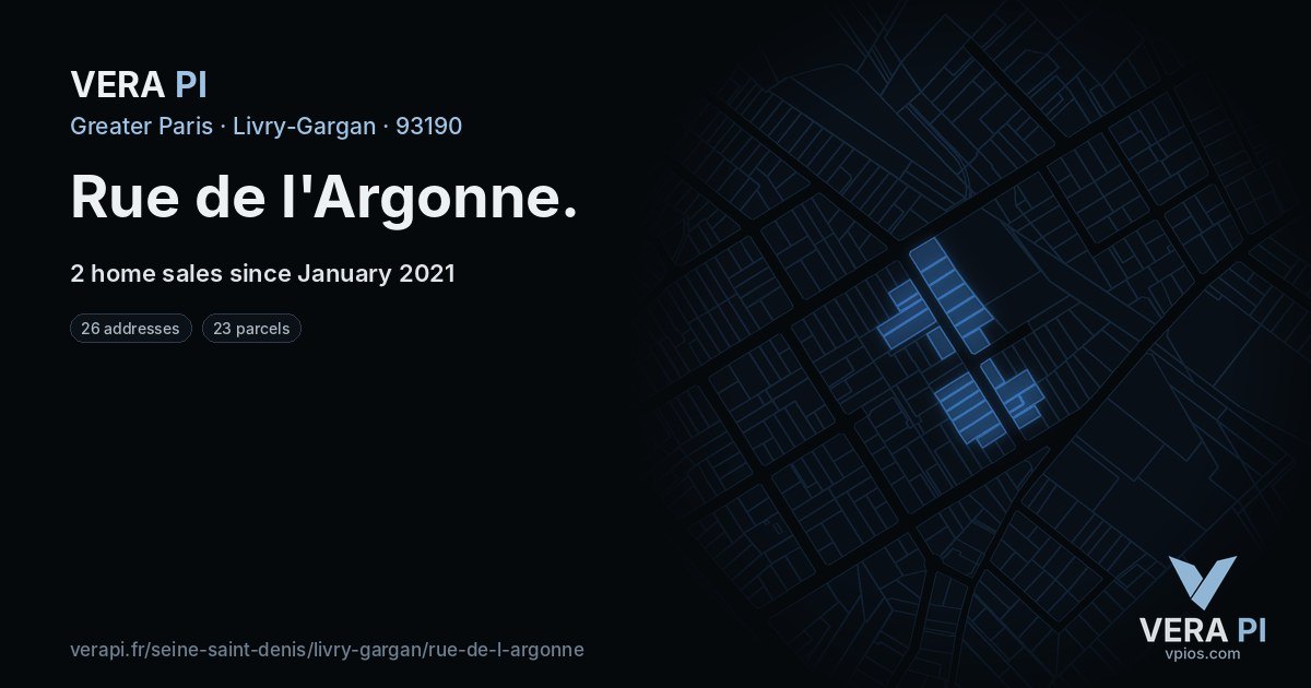 Rue de l'Argonne, Livry-Gargan at night – every parcel coloured by the prices around it, the street's own parcels lit