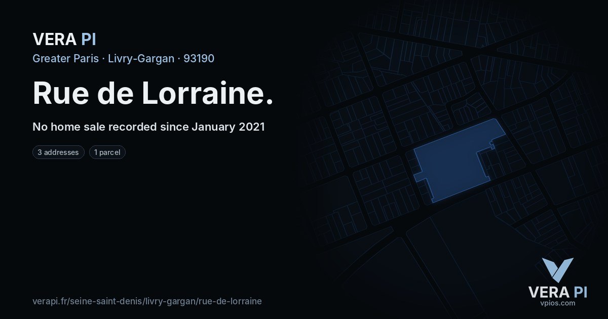 Rue de Lorraine, Livry-Gargan at night – every parcel coloured by the prices around it, the street's own parcels lit