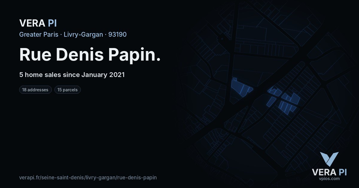 Rue Denis Papin, Livry-Gargan at night – every parcel coloured by the prices around it, the street's own parcels lit