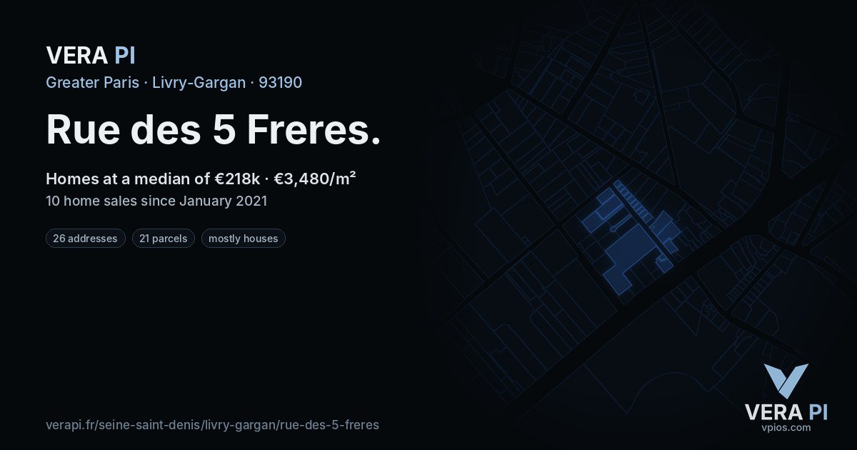 Rue des 5 Freres, Livry-Gargan at night – every parcel coloured by the prices around it, the street's own parcels lit