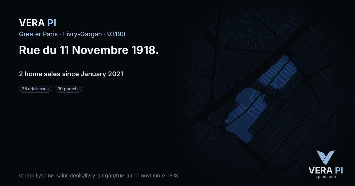 Rue du 11 Novembre 1918, Livry-Gargan at night – every parcel coloured by the prices around it, the street's own parcels lit