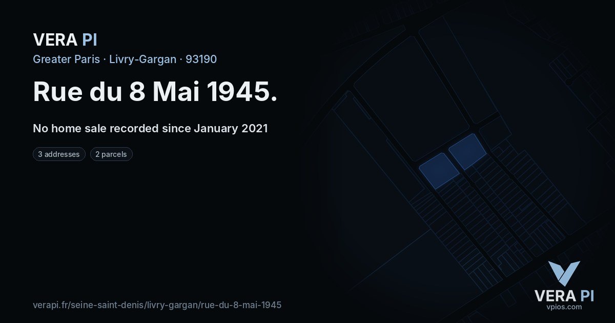 Rue du 8 Mai 1945, Livry-Gargan at night – every parcel coloured by the prices around it, the street's own parcels lit