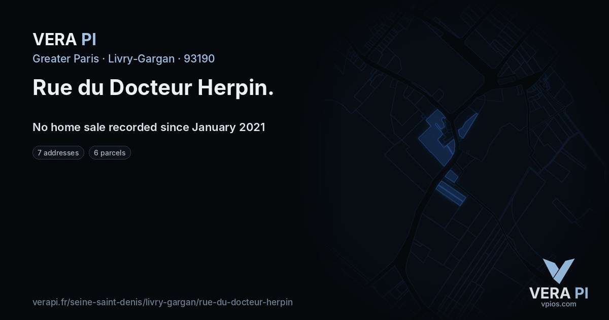 Rue du Docteur Herpin, Livry-Gargan at night – every parcel coloured by the prices around it, the street's own parcels lit
