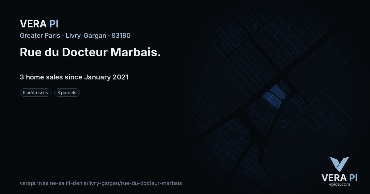 Rue du Docteur Marbais, Livry-Gargan at night – every parcel coloured by the prices around it, the street's own parcels lit