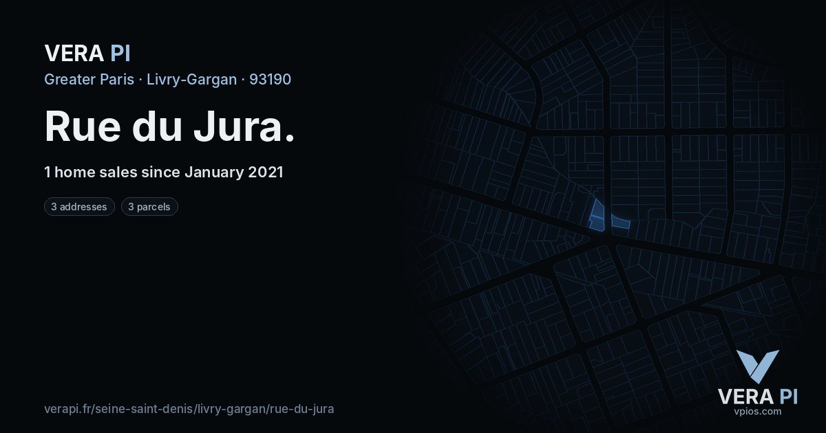 Rue du Jura, Livry-Gargan at night – every parcel coloured by the prices around it, the street's own parcels lit