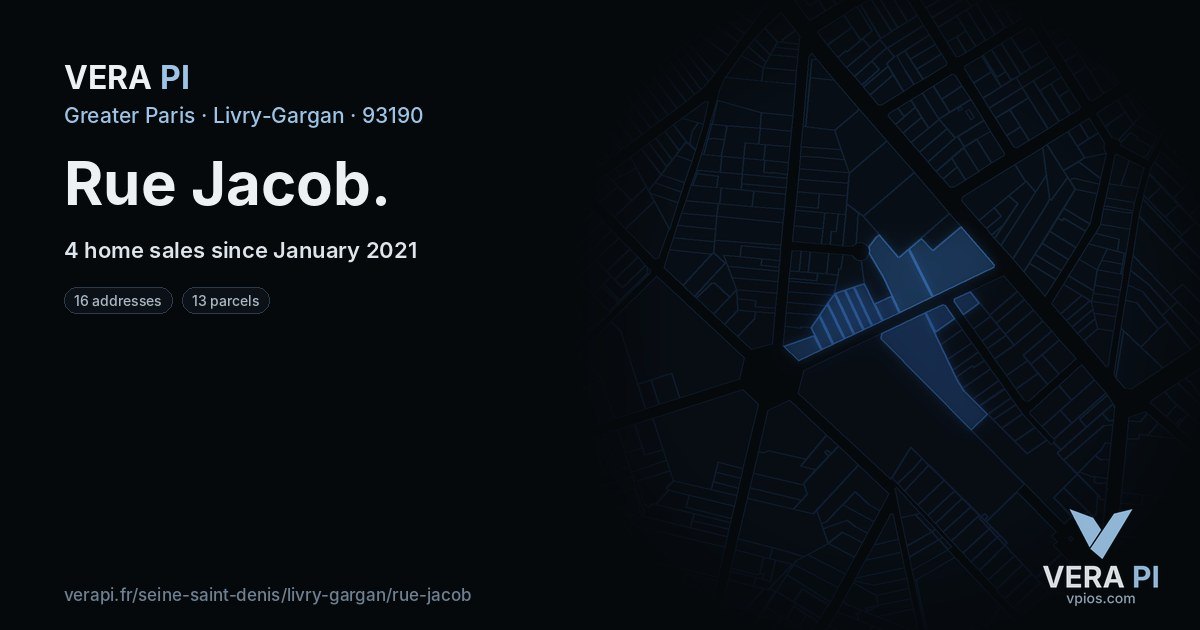 Rue Jacob, Livry-Gargan at night – every parcel coloured by the prices around it, the street's own parcels lit