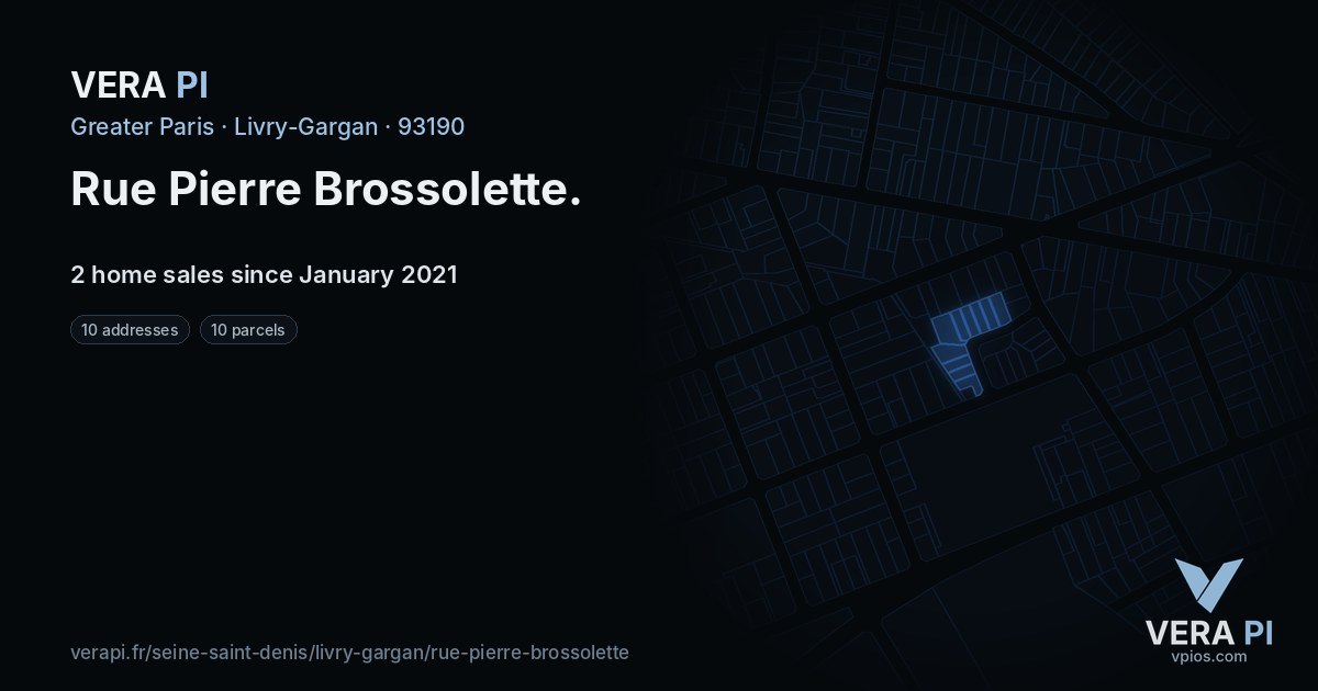 Rue Pierre Brossolette, Livry-Gargan at night – every parcel coloured by the prices around it, the street's own parcels lit