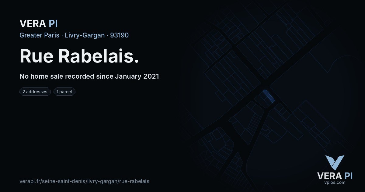 Rue Rabelais, Livry-Gargan at night – every parcel coloured by the prices around it, the street's own parcels lit