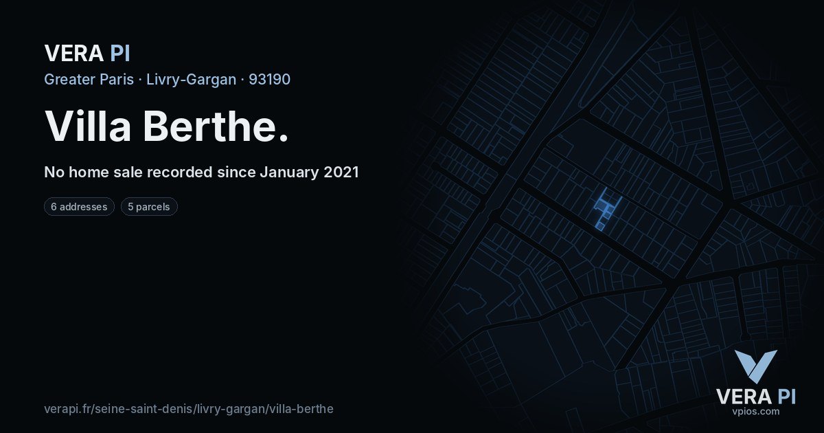 Villa Berthe, Livry-Gargan at night – every parcel coloured by the prices around it, the street's own parcels lit
