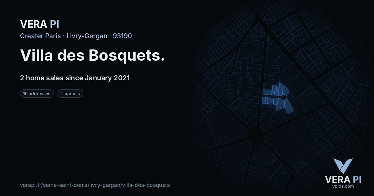 Villa des Bosquets, Livry-Gargan at night – every parcel coloured by the prices around it, the street's own parcels lit