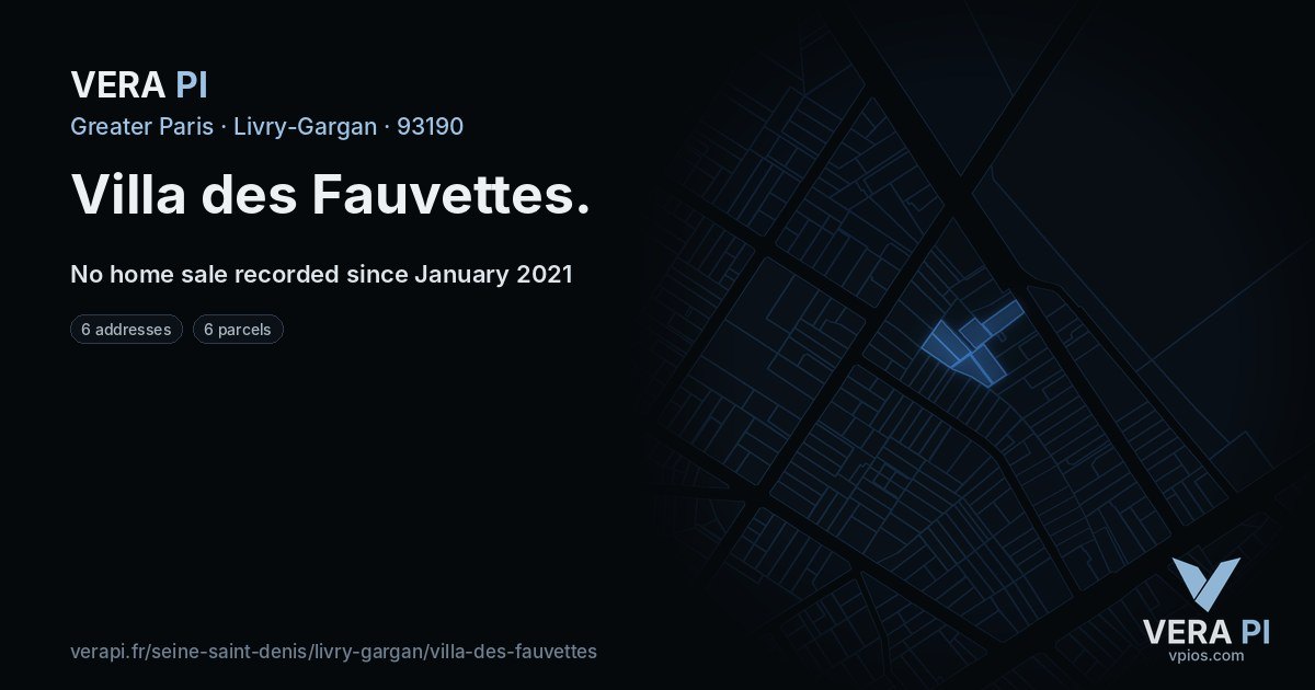 Villa des Fauvettes, Livry-Gargan at night – every parcel coloured by the prices around it, the street's own parcels lit