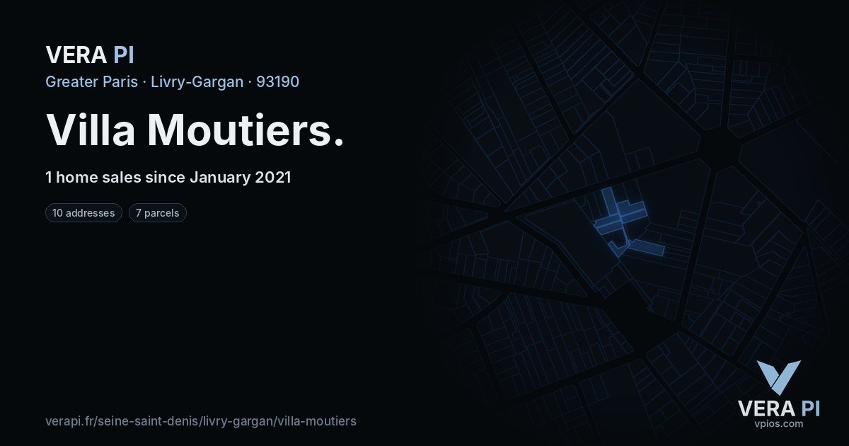 Villa Moutiers, Livry-Gargan at night – every parcel coloured by the prices around it, the street's own parcels lit