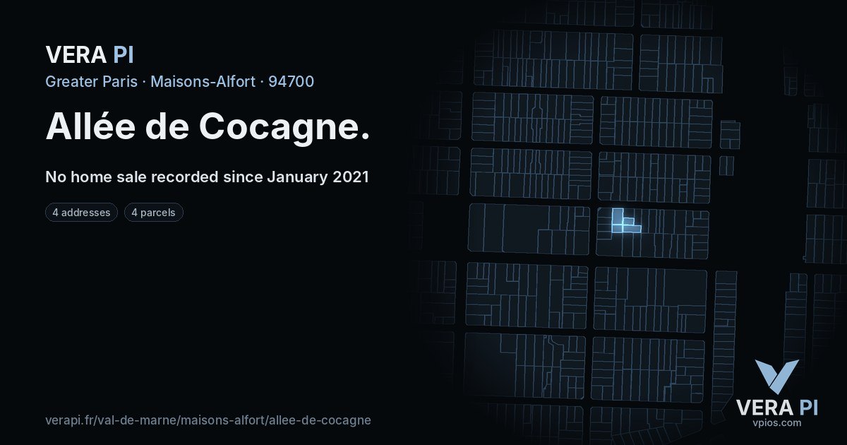 Allée de Cocagne, Maisons-Alfort at night – every parcel coloured by the prices around it, the street's own parcels lit