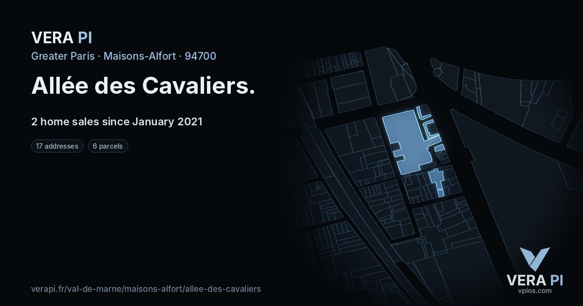 Allée des Cavaliers, Maisons-Alfort at night – every parcel coloured by the prices around it, the street's own parcels lit