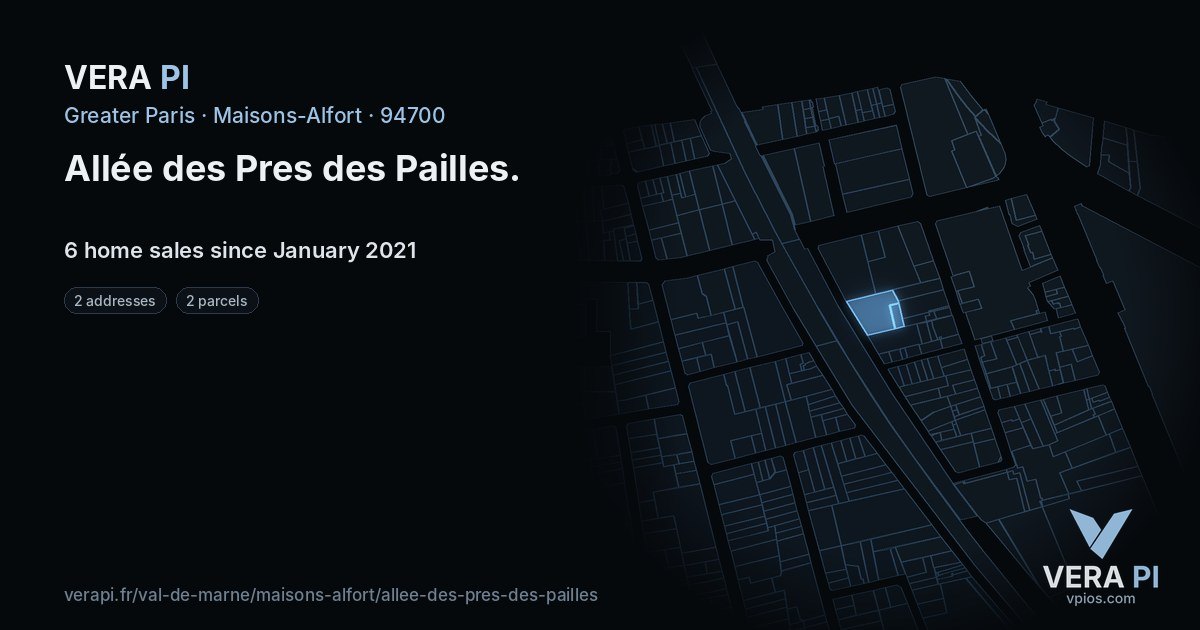 Allée des Pres des Pailles, Maisons-Alfort at night – every parcel coloured by the prices around it, the street's own parcels lit