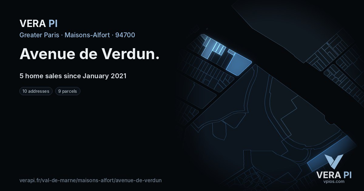 Avenue de Verdun, Maisons-Alfort at night – every parcel coloured by the prices around it, the street's own parcels lit