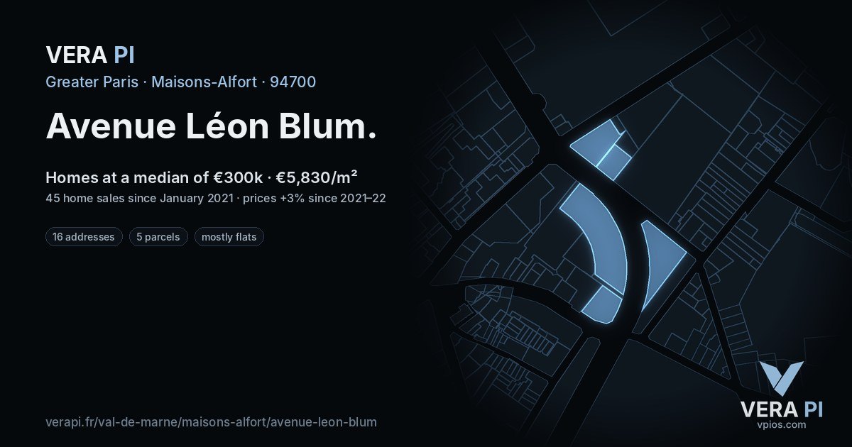 Avenue Léon Blum, Maisons-Alfort at night – every parcel coloured by the prices around it, the street's own parcels lit
