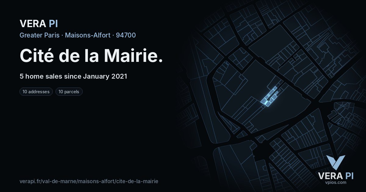 Cité de la Mairie, Maisons-Alfort at night – every parcel coloured by the prices around it, the street's own parcels lit