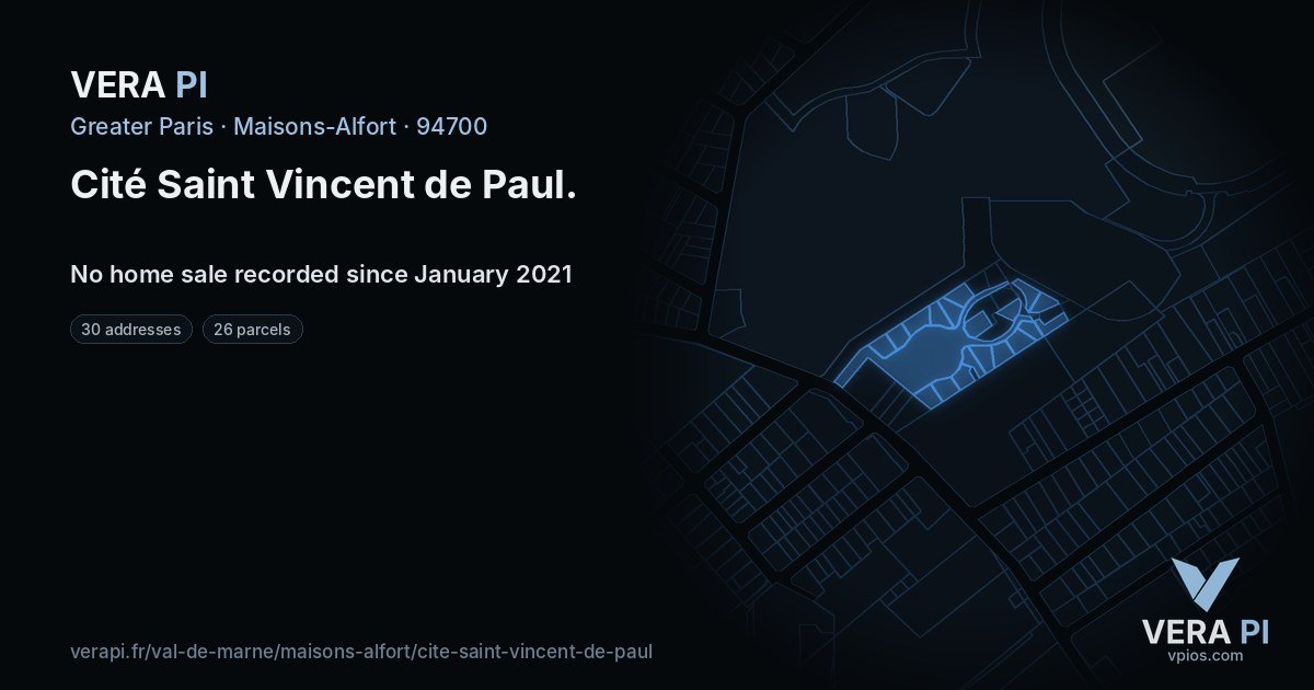 Cité Saint Vincent de Paul, Maisons-Alfort at night – every parcel coloured by the prices around it, the street's own parcels lit