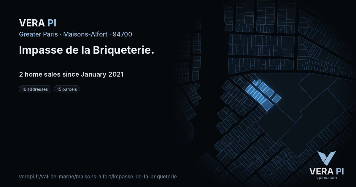 Impasse de la Briqueterie, Maisons-Alfort at night – every parcel coloured by the prices around it, the street's own parcels lit