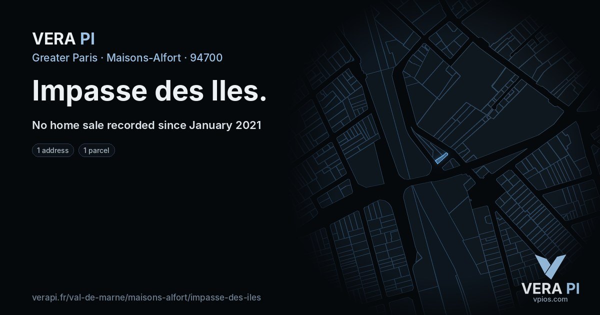 Impasse des Iles, Maisons-Alfort at night – every parcel coloured by the prices around it, the street's own parcels lit