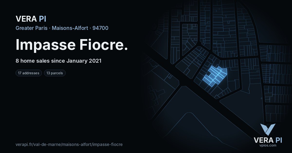 Impasse Fiocre, Maisons-Alfort at night – every parcel coloured by the prices around it, the street's own parcels lit