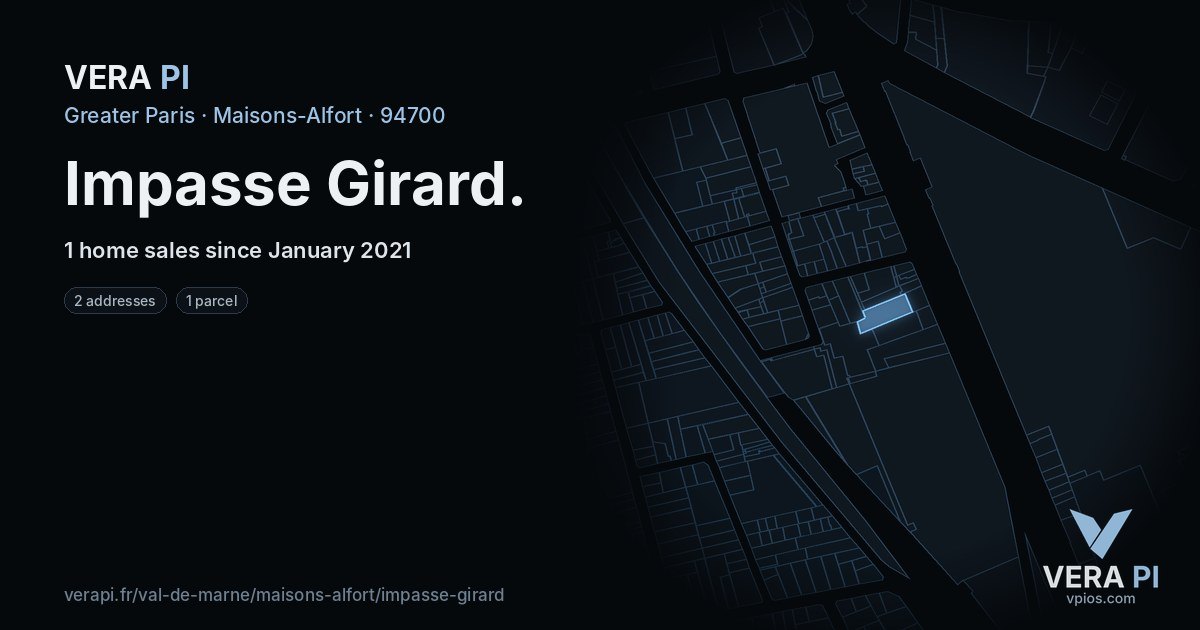 Impasse Girard, Maisons-Alfort at night – every parcel coloured by the prices around it, the street's own parcels lit