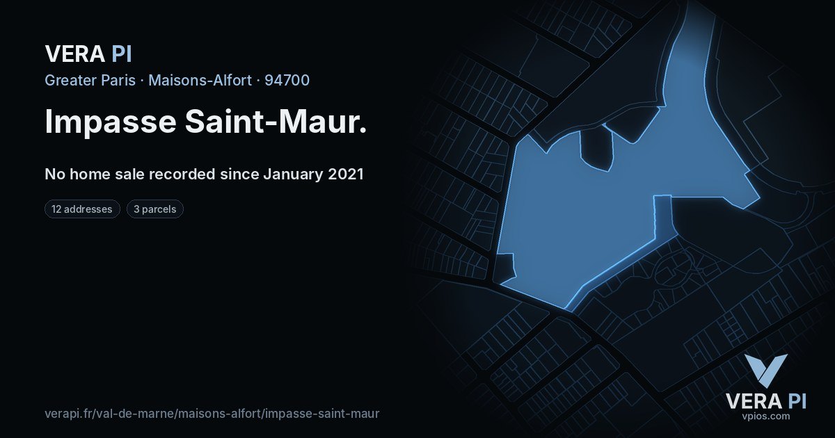 Impasse Saint-Maur, Maisons-Alfort at night – every parcel coloured by the prices around it, the street's own parcels lit